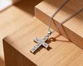 Sterling Silver Baguette CZ Cross Necklace — photo 5