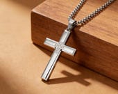 Stainless Steel Cubic Zirconia Cross Necklace on Rope Chain — photo 10