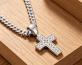 Sterling Silver Iced Cross Pendant with Cubic Zirconia Moissanite — photo 5