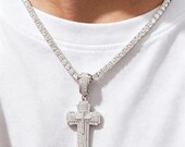Sterling Silver Iced Cross Pendant with Cubic Zirconia/Moissanite — photo 6
