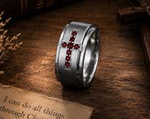 Ruby Cross Ring Men, Red Birthstone Band — photo 5