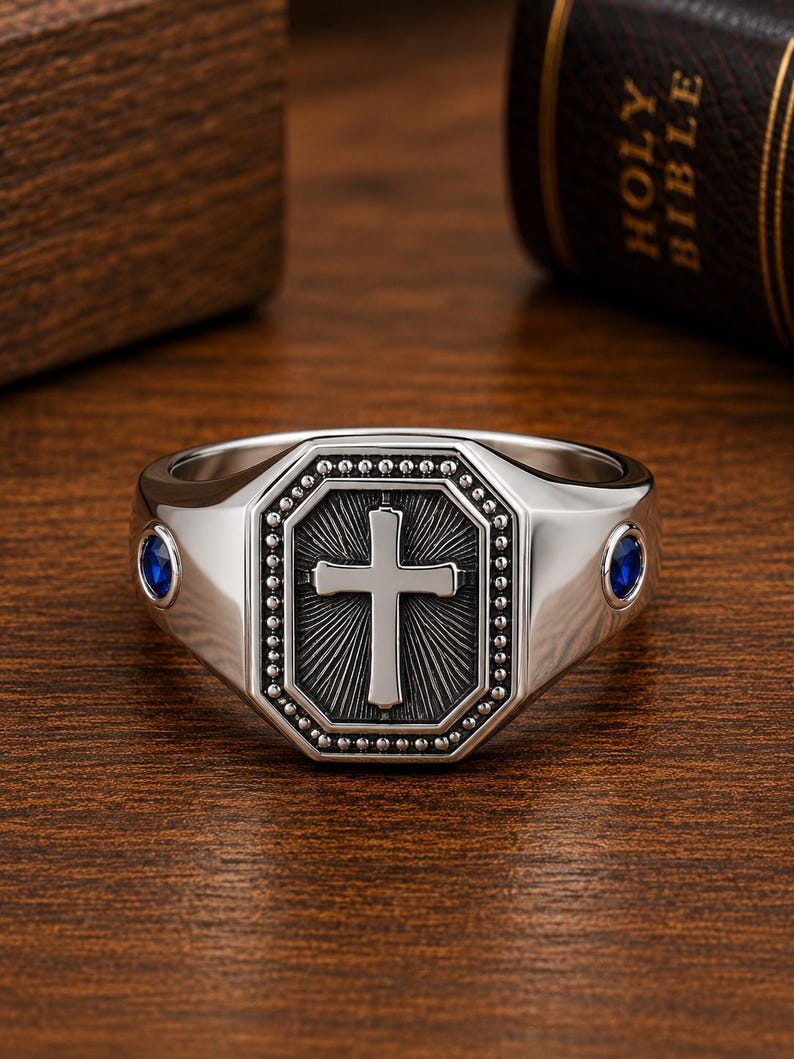 Christian Cross Signet Ring Men