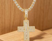 Sterling Silver Baguette Cross Pendant with Cubic Zirconia — photo 5