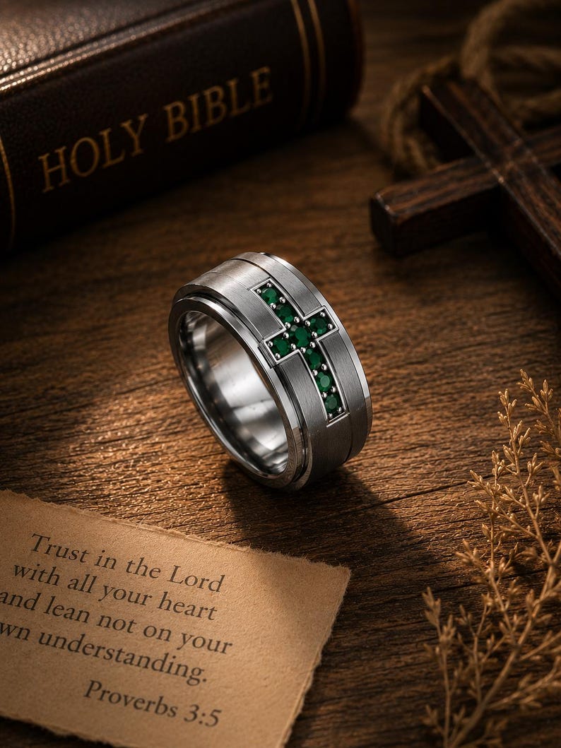 Emerald Cross Ring Men