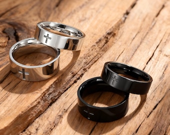 Minimalist Cross Band Ring Set, Christian Hochzeitsschmuck für Männer Frauen, religiöses Jubiläumsgeschenk für Ihn Sie, passende Versprechensringe