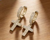 Iced Out Cross Hoop Earrings Unisex — photo 1