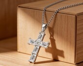 Sterling Silver Baguette CZ Cross Necklace — photo 1