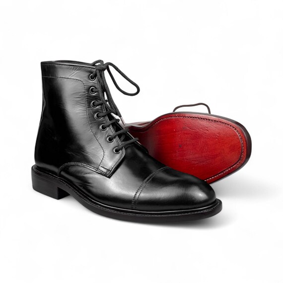 Handmade Maroon Ankle Leather Dress Boots | Lace up Boots  display picture 1