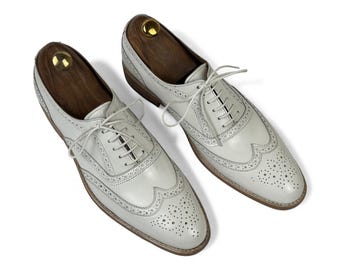 New Men's Handmade White Wingtip Oxford Shoes | Full Grain Leather | Lace Up Brogues Dress Shoes | Formal Wedding Footwear