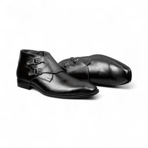 Full profile view highlighting the rich leather, monk strap closure, and elegant design.