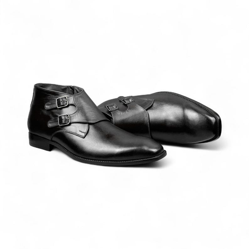 Full profile view highlighting the rich leather, monk strap closure, and elegant design.