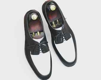 Handmade Mens Black & White Leather Derby Shoes | Formal Lace-Up Dress Shoes | Stylish Casual Oxford Shoes for Every Occasion