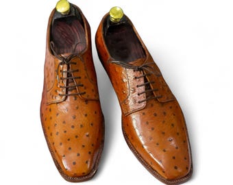 Handmade Tan Leather Oxford Shoes for Men | Ostrich Texture Lace-Up Casual & Party Shoes | Stylish Formal Footwear for Every Occasion