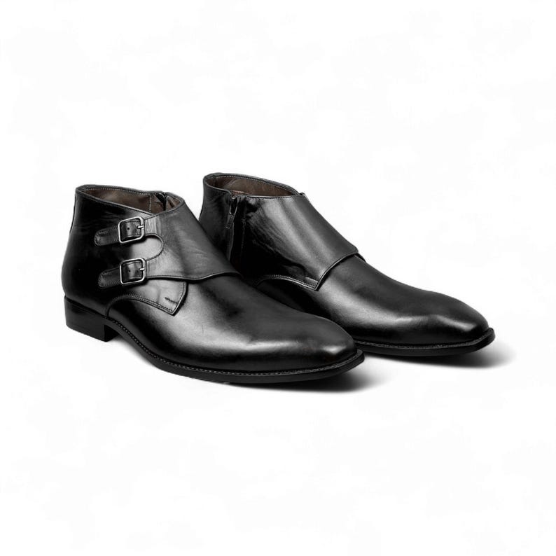 Packaged view showing the handmade brown and black leather boots, ideal for gifting on special occasions.