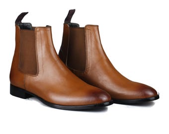 Handmade Brown Full Grain Leather Chelsea Boots - Classic Design