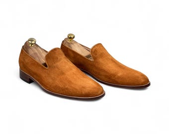 Handmade Brown Suede Slip-On Loafers | Stylish & Comfortable Casual Leather Shoes for Men | Perfect for Everyday Wear and Special Occasions