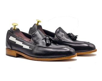 Handmade Black Leather Penny Loafers Tassel Slip-On Shoes for Men | Elegant & Comfortable Dress Footwear | Premium Leather Quality