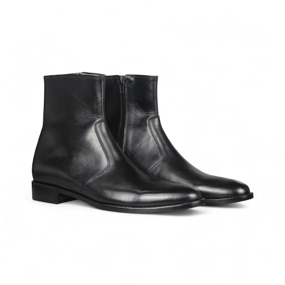mens dress ankle boots leather Amazon.com | Santimon Men's Ankle Genuine Leather Dress Fashion Zipper Pointed Toe Casual Boots Black 6 US