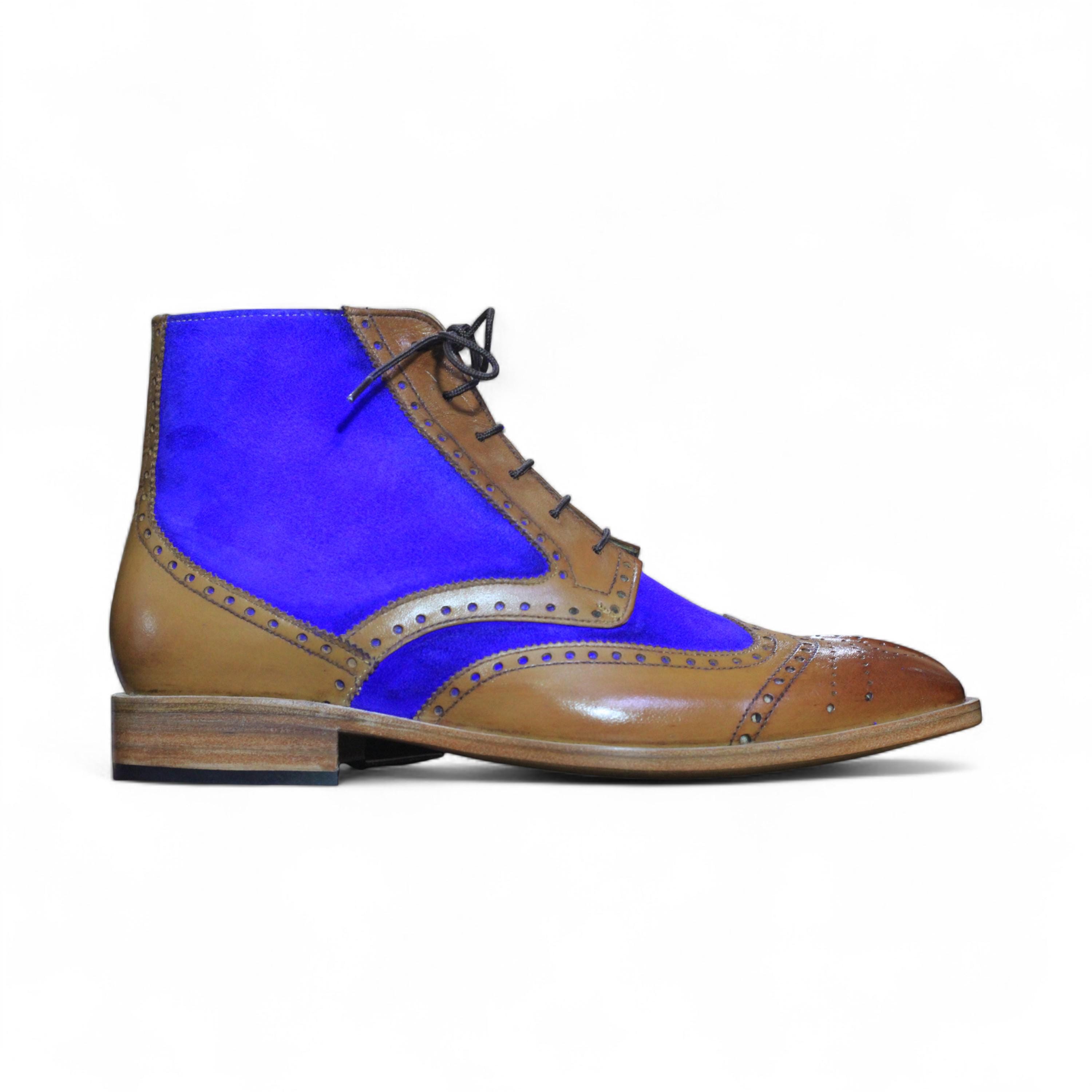 Mens Two-tone Wingtip Leather Lace-up Boots | Hand-painted  display picture 3