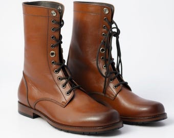 Men Brown Boots, Men Brown High Ankle Combat Boots, Men Boots , lace up stylish military boots, combat boots tactical boots