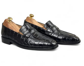 Handmade Black Penny Loafers | Premium Leather Slip-On Shoes for Men | Stylish & Comfortable Footwear for Casual Formal Wear