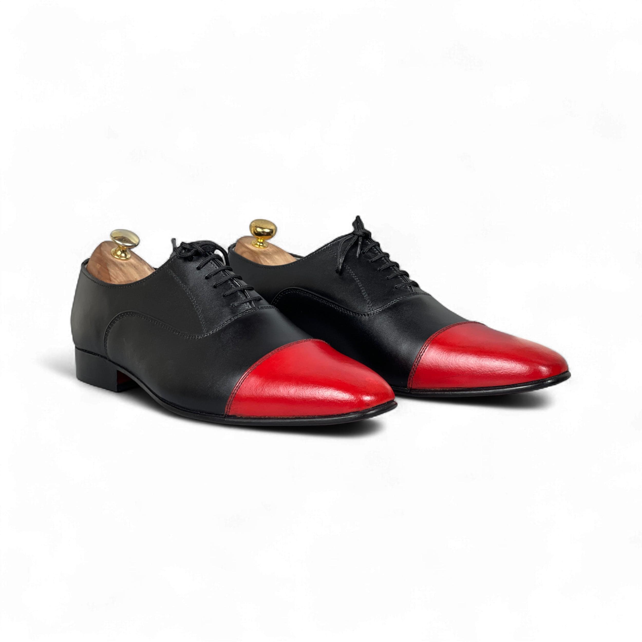 Black & Red Cap Toe Oxford Dress Shoes for Men | Handcrafted 