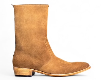 Handmade Mens Tan Ankle-High Zipper Boots | Genuine Leather Chelsea Cowboy Boots Stylish & Comfortable Footwear for Every Occasion