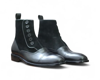 Handgefertigte Schwarze Leder Ankle Boots: Herren Zipper Dress Boots