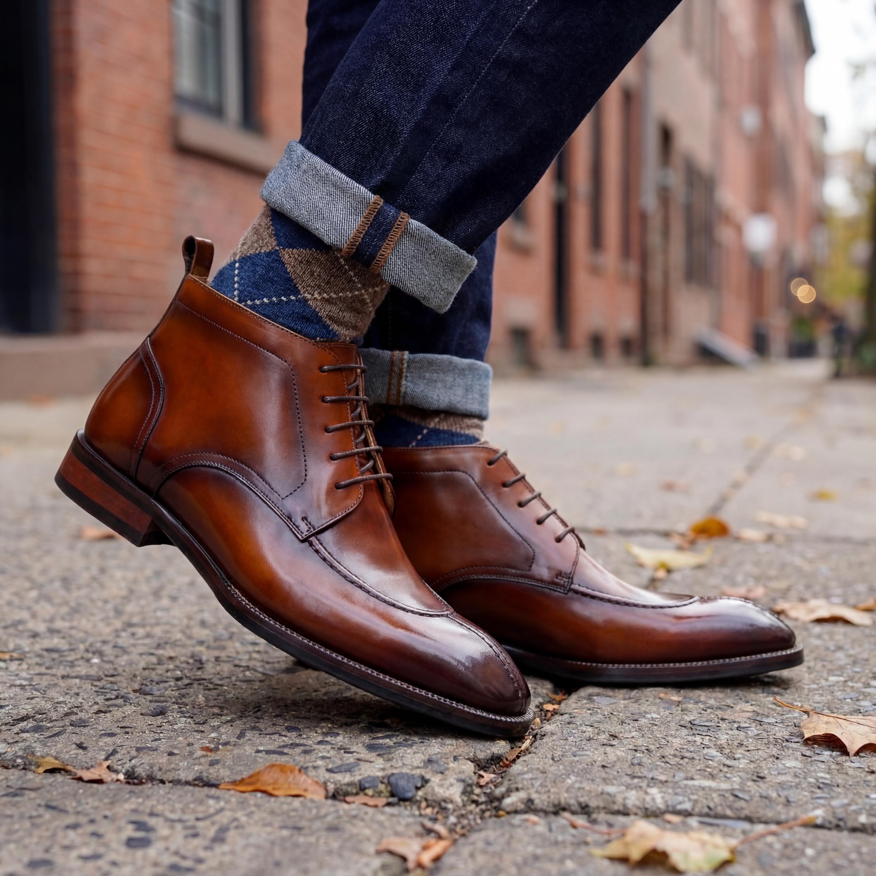 Handmade Mens Leather Dress Boots Split Toe Ankle Chukka Handmade Mens Leather Dress Boots Split Toe Ankle Chukka