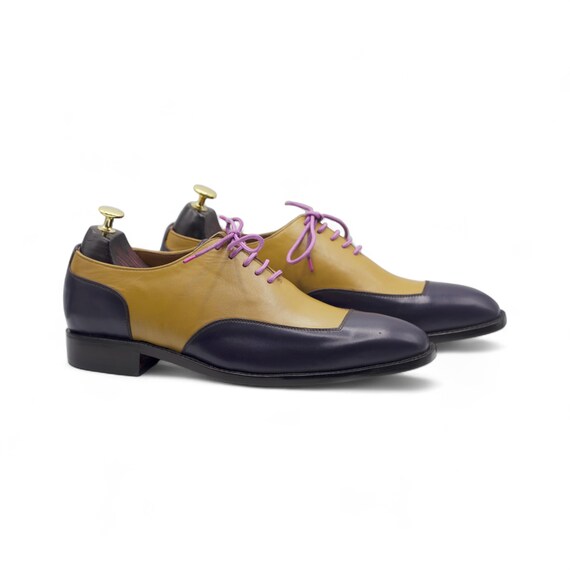 mens semi formal dress shoes Handcrafted Two-tone Purple Men's Dress Shoes | Premium Leather Stylish Formal  Footwear for Men | Elegant and Comfortable for Every Occasion