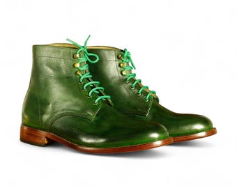 Bespoke Ankle Green Lace Up Boots|  Men’s Fashion Boot |  Full Grain Casual Boots