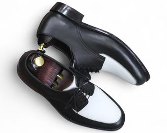 Handmade Mens Black & White Leather Derby Shoes | Formal Lace-Up Dress Shoes | Stylish Casual Oxford Shoes for Every Occasion