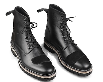 Handmade Men Black Leather Boot, 's | Side Zipper Monk Strap Around Ankle | Madrid Strap Boots | Dress Boots | Stylish Boots | Gift For Him