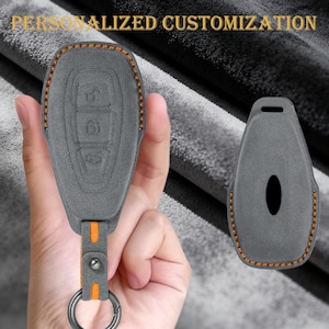 Gepersonaliseerde suède sleutelhangerhoes past op Ford Kuga Puma Fiesta Focus Ecosport Mondeo Galaxy Edge Grand C-Max B-Max Mk2 Mk3 Mk4 sleuteletui