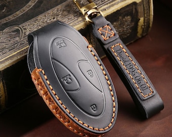 Funda para llave de coche de cuero Crazy Horse cosida a mano personalizada para Hyundai Elantra Sonata Ioniq Santa Fe Santa Cruz KONA Tucson