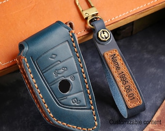 Personalized HandSewn Cowhide Leather Car Key Fob Cover for BMW 2 5 6 7 Series X1 X2 X3 X5 X6 X7