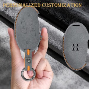 Personalized Suede Car Key Fob Cover for Hyundai Elanrtra Sonata Ioniq Santa Fe Santa Cruz KONA Tucson-7button