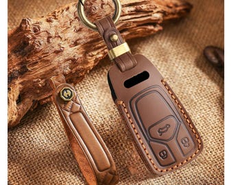 Capa personalizada para chave de carro em couro bovino costurada à mão, compatível com Audi A4 A5 A6 Q3 Q5 Q7 TTS S4 RS4 R8
