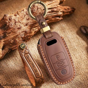 Gepersonaliseerde Hand Naaien Rundleer Autosleutelhanger Cover voor Audi R8 Q5 Q7 S3 S4 S5 S6 S7 S8 SQ5 RS5 RS7 A4 A5 A6 A7 A8 Keyless Entry