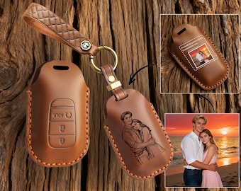 Etui na kluczyk z prawdziwej skóry, szyte ręcznie, do Hondy Civic Accord CR-V HR-V Pilot Passport, z personalizowanym rysunkiem linii, wyjątkowy prezent