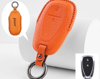 Personalized HandSewn goatskin Car Key Fob Cover for Chevy Equinox Sonic Spark Traverse Trailblazer Trax，Colorful key case，2 Button