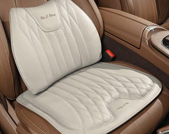Personalized Universal Fit Nappa Leather Car Seat Cushion & Lumbar Support Set, Ergonomic Memory Foam Seat Pad for Back Pain Relief