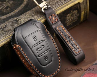 Handmade personalized leather car key case for Peugeot e208 GT 307 308 SW 408 508 2008 3008 GT 4008 5008 Rcz traveller Expert