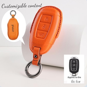 Personalized HandSewn goatskin Car Key Fob Cover for Hyundai i30 Azera ix35 Elantra Accent Santa Fe IG Grandeur, Hyundai Palisade,3 Buttons