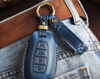 Hand-stitched key cover for Hyundai Custo Kona Santa Fe genuine leather protective case buckle Personalized Anniversary gift for him