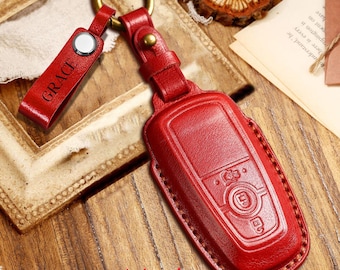 Personalized HandSewn enuine leather Car Key Fob Cover for Ford Bronco F150 Explorer Mustang Escape Mach E F250 Truck King Ranch Expedition