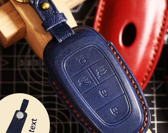 Funda para llave de coche de cuero genuino personalizada, cosida a mano, para Hyundai Sonata, Santa Fe, Nexo y Tucson (5 y 7 botones)