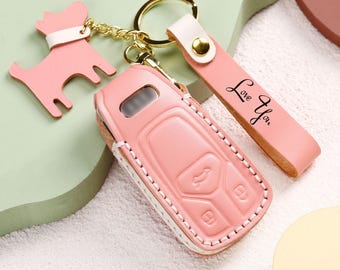 Fit for Audi series  Personalized HandSewn new type High-end and simple genuine leather Girls Car Key Fob Cover