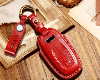 Personalized HandSewn new type High-end and simple genuine leather Girls Car Key Fob Cover Fit for Audi series