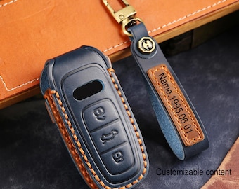 Gepersonaliseerde Handgenaaide Rundleer Autosleutelhanger Cover voor Audi A3 A6 A7 A8 E-Tron S3 S6 RS6 S7 RS7 Q7 SQ7 Q8 SQ8